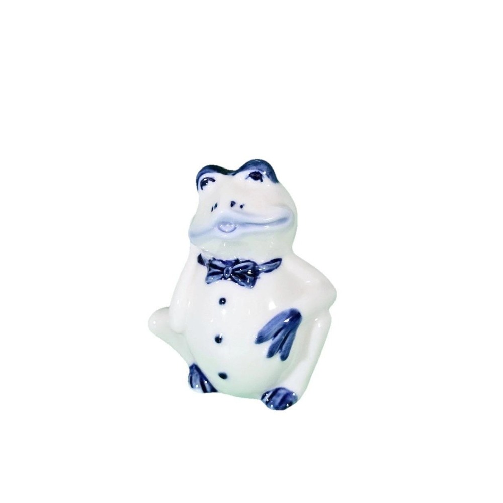 Delft Blue Style Ceramic Frog Figurines Set of 2 Blue White Windmill Design - Picture 4 of 5